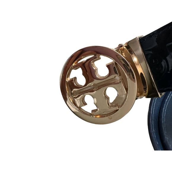tory burch women classic monogram logo dark blue belt 1.5 Width 46/115 main image 11